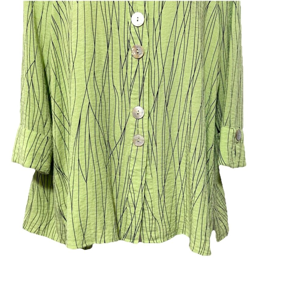 Ali Miles Green Pearl Buttons 3/4 Sleeve Standup Collar Size L - Picture 3 of 9